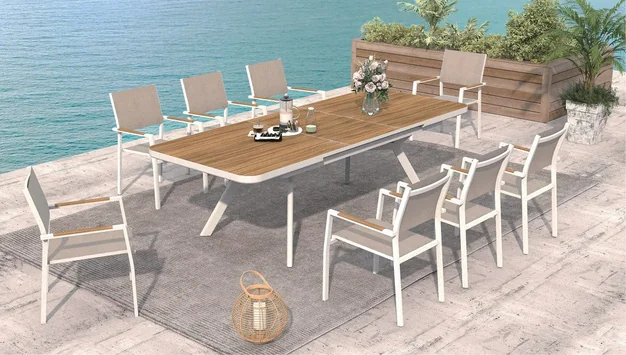 Mesa extensível em alumínio: 200/260 × 105 × 77 cm, estrutura em tubo 50 × 23 × 1,5 mm / 70 × 40 × 1,3 mm / 90 × 10 ×... - LA-TC3004