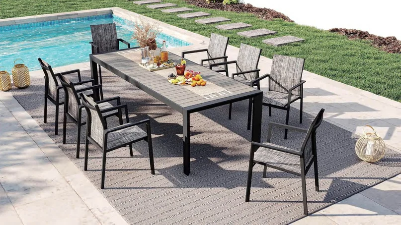 Mesa extensível em alumínio: 195/255 × 100 × 75 cm, estrutura em tubo 70 × 70 × 1,65 mm / 70 × 14 × 1,2 mm / 70 × 70... - LA-TC3005