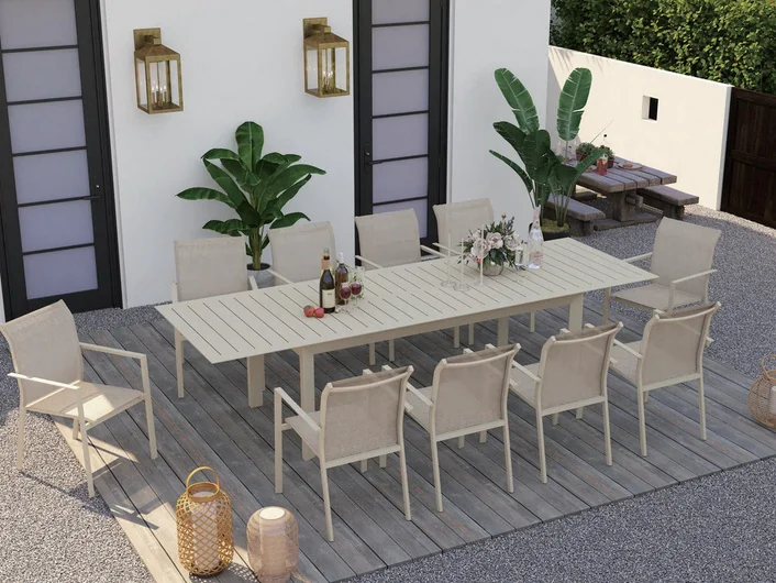 Mesa extensível em alumínio com 2 extensões tipo borboleta: 207 / 257,5 / 308 × 100 × 76 cm, estrutura em tubo 80 × 4... - LA-TC3006