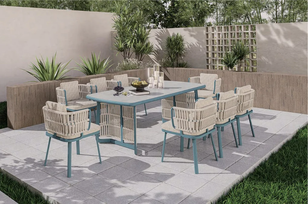 Conjunto de jantar (7 peças): Mesa em alumínio: 210 × 100 × 75 cm - LA-TC3012