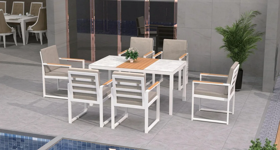Conjuntos de mesa de jantar de alumínio, KD Mesa 1: 150 × 90 × 74 cm - LA-TC3013