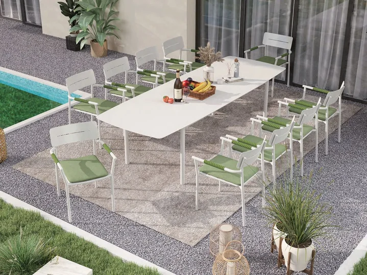 Mesa extensível com bordas curvas e extensão borboleta central: 180/240 × 90 × 75 cm, tampo em placa de alumínio 3 mm... - LAYO45-JANTAR-059-060
