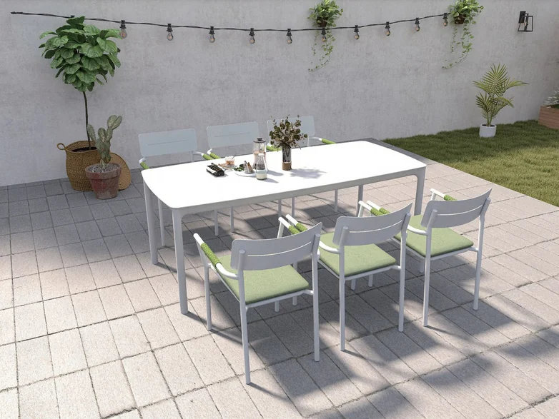 Mesa extensível com bordas curvas: 200 × 90 × 74 cm, tampo em placa de alumínio 3 mm, estrutura em tubo 70 × 35 × 1,4... - LAYO45-JANTAR-061-062