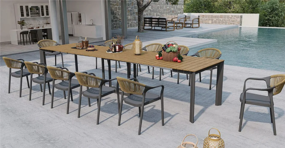 Mesa extensível em alumínio (6 tamanhos): 80 / 140 / 200 / 260 / 320 / 380 × 100 × 75 cm, estrutura em tubo 80 × 80 ×... - LAYO45-JANTAR-077-078